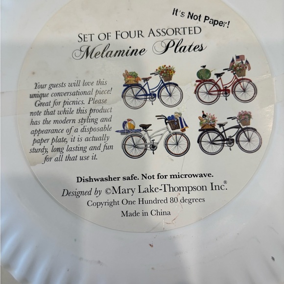 180 Degree Summer Beach Bicycle Paper Plate Style Melamine 9x9 4 CT Set Retro - Picture 4 of 4